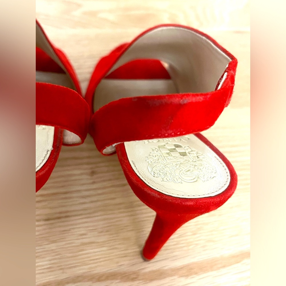 Vince Camuto Red Suede Peep-Toe Slingback Heels - Picture 4 of 6